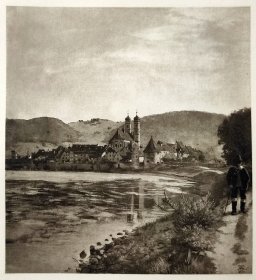 【汉斯·托马】1922年 铜版画 照相凹版《撒丁岛 Sadingen》附资料页，汉斯·托马（Hans Thoma）德国画家