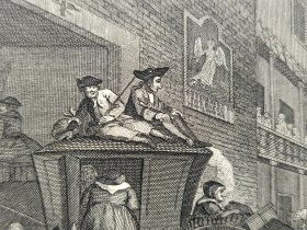 1824年 铜版画 雕刻凹版《A COUNTRY INN YARD》 -出自 英国艺术家 威廉·荷加斯(William Hogarth)作品，雕刻：托马斯·库克