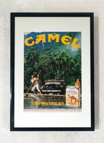 (包老孤品)Camel冒险越野  80年代德文老广告海报页装饰挂画 带8开铝合金相框（38X26.5cm）家居挂画 越野车饰品