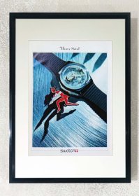 （包老孤品）swatch 重金属小恶魔 80年代法文原版装饰海报挂画 带8开铝合金相框（38X26.5cm）家居装饰画