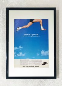 （包老孤品）NIKE耐克 90年代绝版法文老广告海报页装饰挂画 带铝合金画框（27X39cm）家装挂画摆件