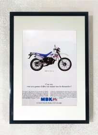 (孤品包老)MBK摩托车 90年代法文原版老广告海报页装饰海报 带8开铝合金相框（38X26.5cm）家具挂画 哈雷 重机 机车饰品摆件