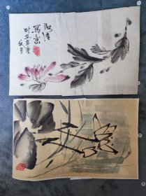 B40068号国画荷花牡丹 两幅 20×33cm×2条 作者：阿清 北京市