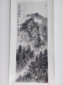 1055号卷轴国画写意山水人物 石径野人归 步步随云起 画心尺寸37.5×95cm 作者：傅抱石 石径野人归 步步随云起 丙戌五月新喻