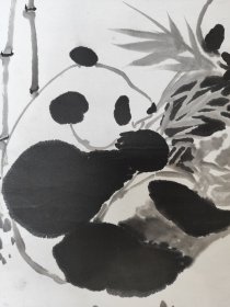 1814号卷轴国画写意动物竹子 熊猫图 画心65×40cm 作者：吴 作 人 己未冬 作人笔