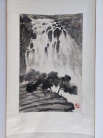 1056号卷轴国画写意山水人物 观瀑图 画心尺寸40×62.5cm 作者：傅抱石