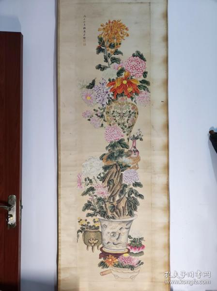 1074号卷轴国画工笔画写意花卉清供图 画心尺寸46×169cm 作者：梅兰芳