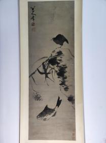 1136号卷轴国画写意鱼鸟 鹌鹑 画心尺寸46.5×136cm 作者：八大 山人 南陵徐乃昌刊误鑑真记(徐乃昌1869-1943) 章紫佰所藏 世珩珍秘