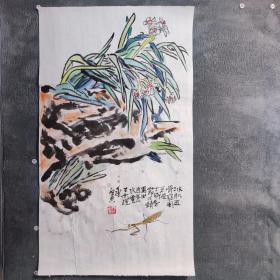 B44088号国画写意花卉虫草 水仙螳螂 40×60cm 作者：乍启典 冰肌玉骨风不侵 丁卯春节 写生自养水仙不亦说乎