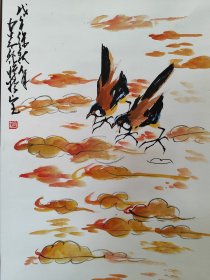 2201号卷轴国画写意花鸟 双雀图 画心64×41cm 作者：赵少昂 戊午徐秋九月 少昂于蝉焉室 出处：360名家图书馆《赵少昂画选（下）》欣赏