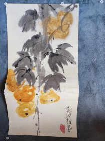 B40069号国画瓜果 葫芦 26×49cm 作者：阿清 指墨 北京市