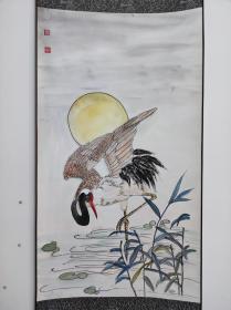 668号卷轴国画写意鹤 丹顶鹤 画心38.5×68.5cm 作者：蔡岚