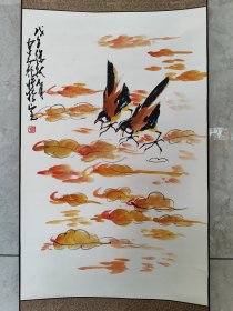 2201号卷轴国画写意花鸟 双雀图 画心64×41cm 作者：赵少昂 戊午徐秋九月 少昂于蝉焉室 出处：360名家图书馆《赵少昂画选（下）》欣赏