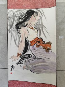 2048号卷轴国画写意人物 仕女图 画心68×44cm 作者：刘继卣 继卣墨