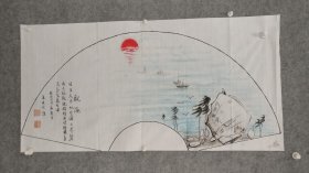 sh108号国画写意山水 观海 100×50cm 作者：高庆文 字子彬 1951年10月生 山东省淄博人 曾参加中国当代老年书画艺术荟萃“美丽乡村 七彩灵峰”“美丽乡村 七彩华岭”全国书画展 第一 二 三 四届全国中老年创新书画大赛获奖