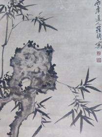 1101号卷轴国画写意花卉 竹石水仙图 画心尺寸48×136.5cm 作者：罗聘 乙未小春 西峰道人罗聘写