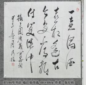 B7194号书法 杨慎 临江仙节选 68×68cm 张行柱 艺名醒竹 1949年出生 安徽省金寨县南溪镇文化馆馆长 中国楹联学会会员 中国楹联学会书艺委员会会员。参加第一届洛阳杯中韩书法大赛获金奖； 一壶浊酒喜相逢。古今多少事，都付笑谈中。