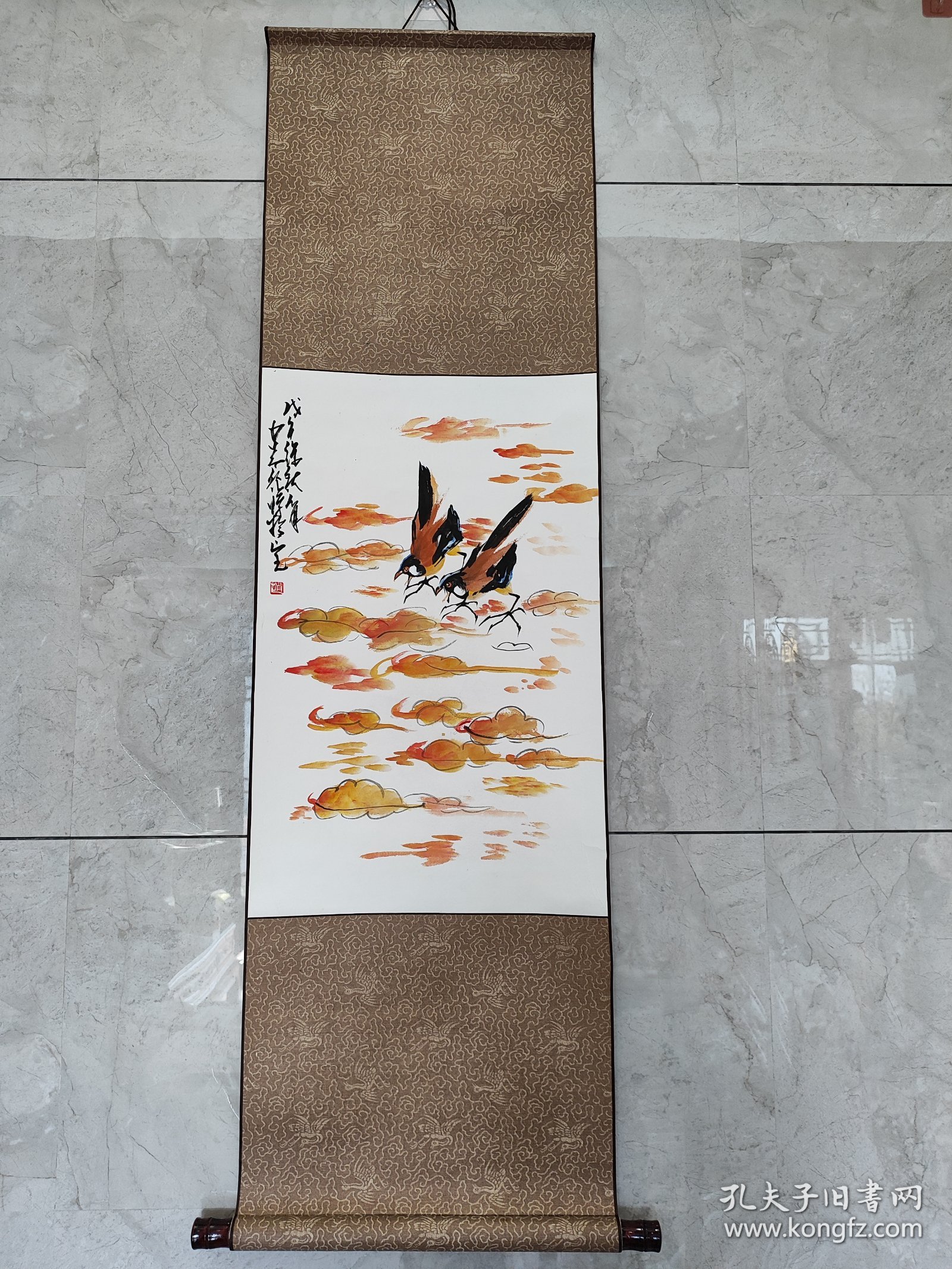 2201号卷轴国画写意花鸟 双雀图 画心64×41cm 作者：赵少昂 戊午徐秋九月 少昂于蝉焉室 出处：360名家图书馆《赵少昂画选（下）》欣赏