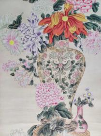 1074号卷轴国画工笔画写意花卉清供图 画心尺寸46×169cm 作者：梅兰芳