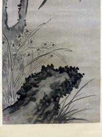 1101号卷轴国画写意花卉 竹石水仙图 画心尺寸48×136.5cm 作者：罗聘 乙未小春 西峰道人罗聘写