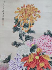 1074号卷轴国画工笔画写意花卉清供图 画心尺寸46×169cm 作者：梅兰芳
