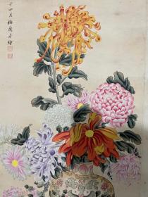 1074号卷轴国画工笔画写意花卉清供图 画心尺寸46×169cm 作者：梅兰芳