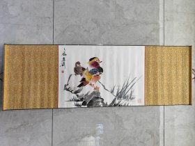 1842号卷轴横幅国画写意花鸟野趣 池塘鸳鸯 画心61×44cm 作者：王雪涛 之属 雪涛 印：幽意在鸣琴