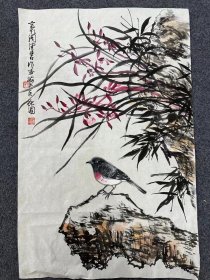 陈佩秋 国画写意花鸟 兰竹小雀图 高花阁健碧作于海上 巨鹿园