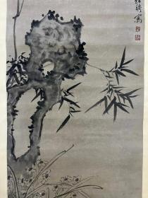 1101号卷轴国画写意花卉 竹石水仙图 画心尺寸48×136.5cm 作者：罗聘 乙未小春 西峰道人罗聘写