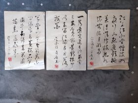 B40052号书法 古诗三首 刘禹锡 堤上行 李白 与史郎中钦听黄鹤楼上吹笛 杜甫 诣徐卿觅果栽 22×32cm×3条 作者：徐晋兴   江南江北望烟波，入夜行人相应歌。桃叶传情竹枝怨，水流无限月明多。   一为迁客去长沙，西望长安不见家。黄鹤楼中吹玉笛，江城五月落梅花。