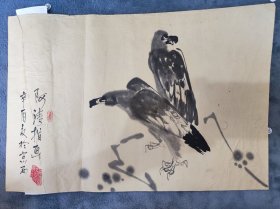 B40070号国画鹰 双鹰 28×41.5cm 作者：阿清指画 北京市