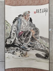 1939号卷轴国画写意人物农民 陕北老农 画心62×43cm 作者：刘文西 一九九零年十月写于长安。刘文西画陕北老农。出处：2008-12-13 中国嘉德拍卖公司 嘉德四季第十五及第十六期拍卖会 0581 刘文西 1990年作 陕北老农 镜心