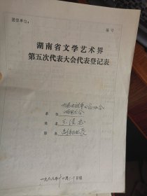 湖南省文學(xué)藝術(shù)界第五次代表大會代表登記表：演員  王俊忠
