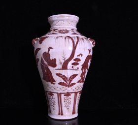 元釉里红人物故事纹兽头瓶，高45×29厘米