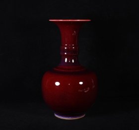 清康熙郎窑红盘口瓶，高28.5×16.5厘米