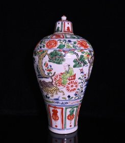 元博陵第款五彩鬼谷子人物故事纹梅瓶，高48×26厘米