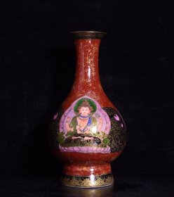 清乾隆珐琅彩描金唐卡瓶，高25×14厘米