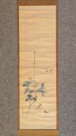 日本回流  日本画家  藤井松林《牡丹麻雀》（手绘）纸本立轴（059）
