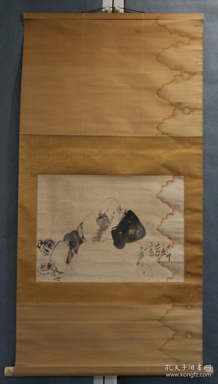 日本回流 日本画家 高橋竹年 《七福神 布袋和尚 》纸本立轴（014）