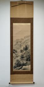 日本回流    友月《水墨山水》(手绘）绢本立轴（064）