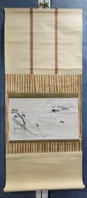 日本回流 日本画家 水户大洗 《山水》（茶挂） 纸本立轴（032）