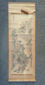 日本回流  日本著名画家 云樵山人（池田云樵）《水墨山水》（手绘）纸本立轴（016）