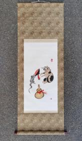 日本回流   诚一《猫和老鼠》(大津绘)（手绘）纸本立轴（049）