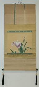 日本回流  日本画家 秀夫《鸢尾花》 绢本立轴1