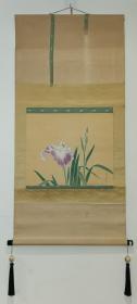 日本回流 日本画家 秀夫《鸢尾花》 绢本立轴（003）01