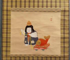 日本回流 日本画家 翠坡《人物画》 （茶挂） 绢本立轴