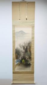 日本回流    春峰《彩色山水画》（手绘）绢本立轴（034）