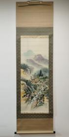 日本回流  玄峰《彩色山水》（手绘）绢本立轴022