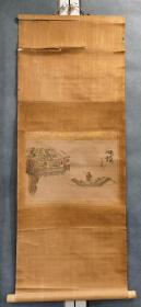 日本回流 日本画家 泽井竹仙 《兰花到湖亭》 （茶挂） 纸本立轴011