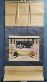 日本回流 木版画 《宫廷画》 茶挂 纸本立轴（051）
